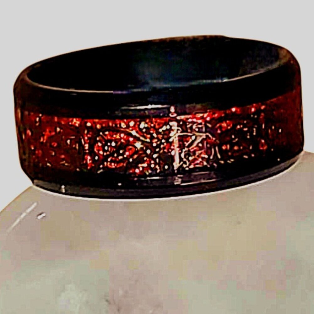 NWT Mens Womens Bright Red Black Stainless Steel Ring Band Size 8